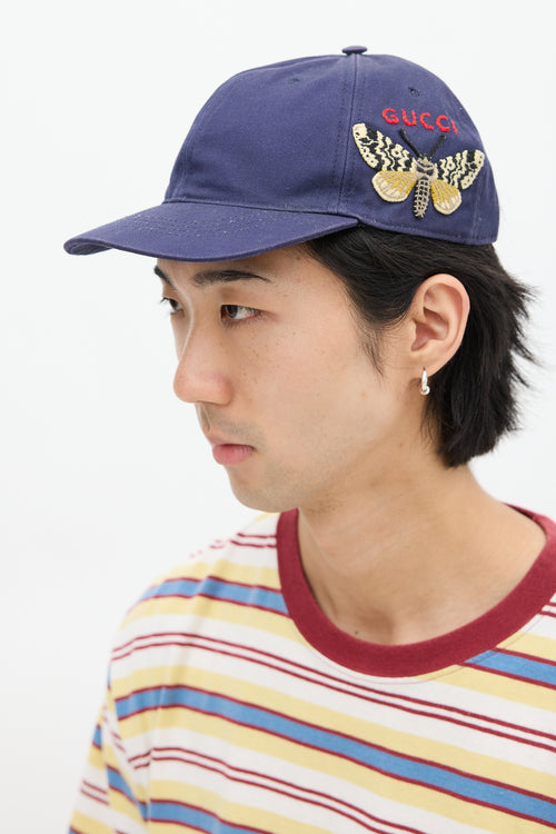 Gucci Navy 
Multicolour Embroidered Logo Hat