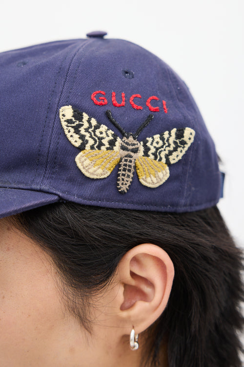 Gucci Navy 
Multicolour Embroidered Logo Hat