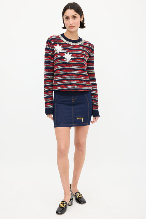 Gucci Navy 
Multicolour Knit Sequin Sweater