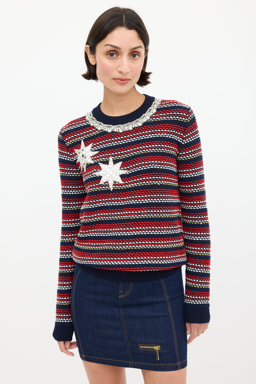 Gucci Navy 
Multicolour Knit Sequin Sweater