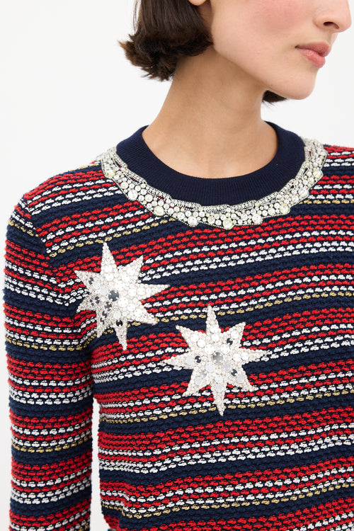 Gucci Navy 
Multicolour Knit Sequin Sweater