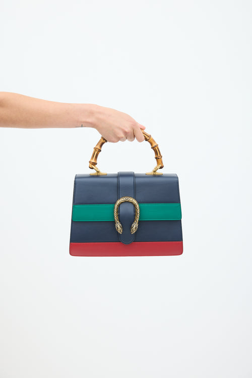 Gucci Navy 
Multicolour Leather Dionysus Bamboo Bag