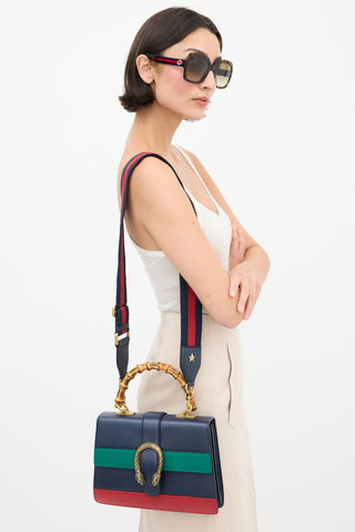 Gucci Navy 
Multicolour Leather Dionysus Bamboo Bag