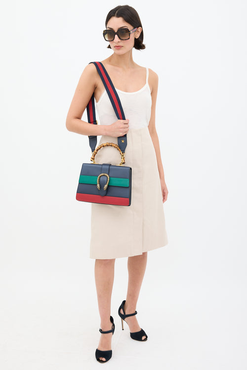 Gucci Navy 
Multicolour Leather Dionysus Bamboo Bag