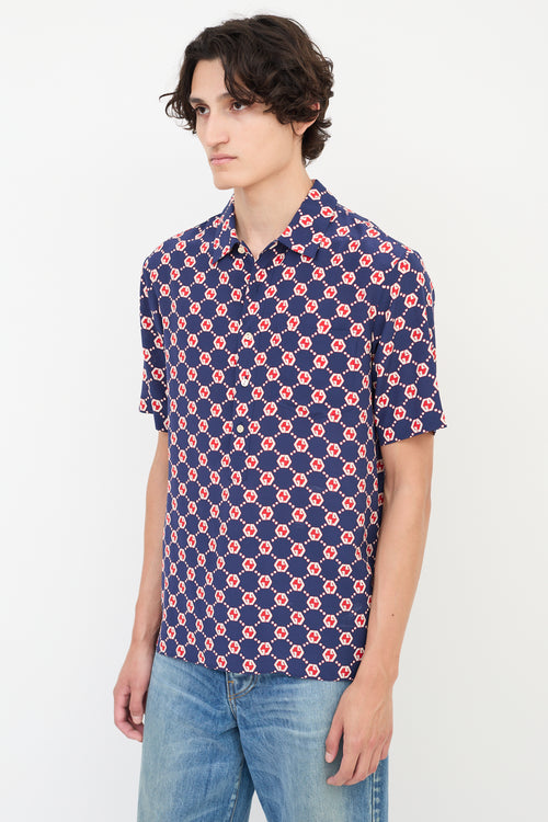 Gucci Navy 
Multicolour Silk GG Hexagon Bowling Shirt