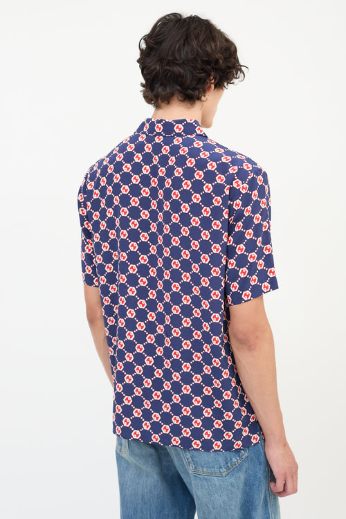 Gucci Navy 
Multicolour Silk GG Hexagon Bowling Shirt