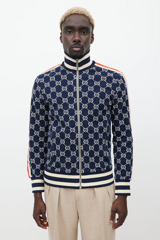 Gucci Navy 
Multicolour Striped Monogram Jacket