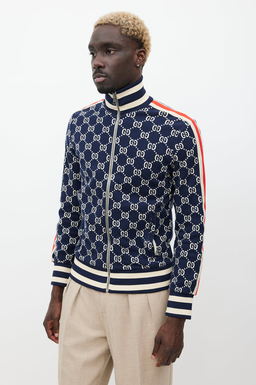 Gucci Navy 
Multicolour Striped Monogram Jacket