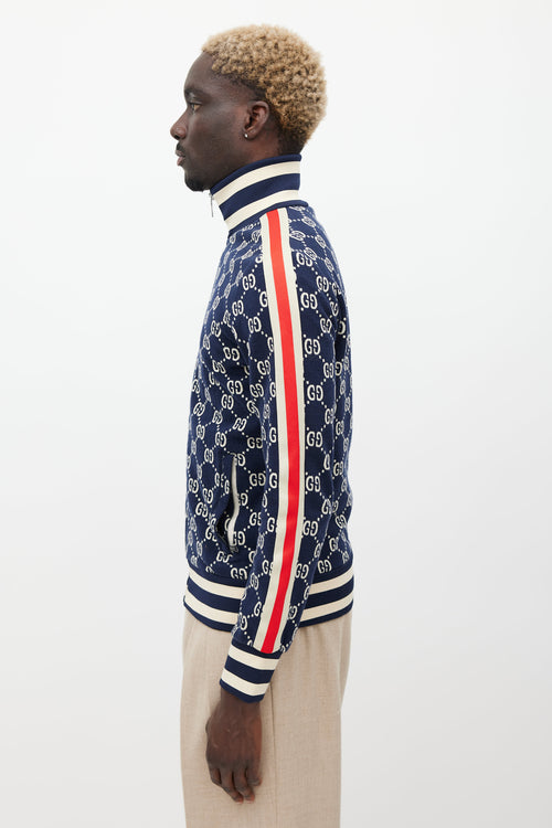 Gucci Navy 
Multicolour Striped Monogram Jacket