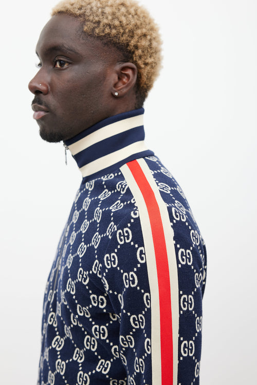 Gucci Navy 
Multicolour Striped Monogram Jacket