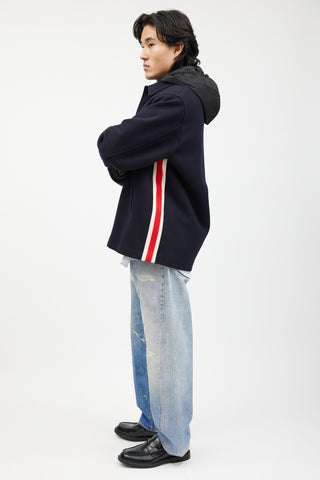 Gucci Navy 
Multicolour Striped Wool Hooded Coat