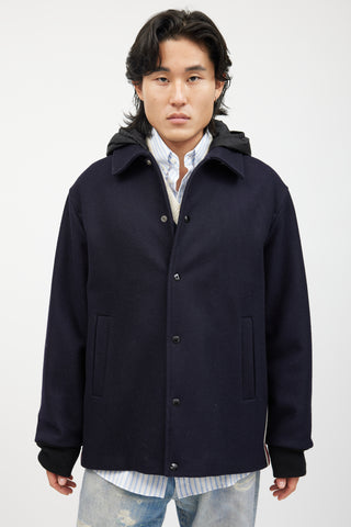 Gucci Navy 
Multicolour Striped Wool Hooded Coat