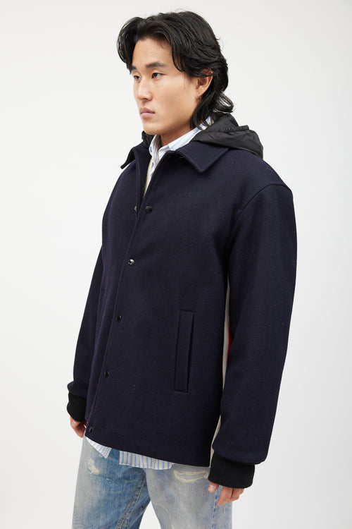 Gucci Navy 
Multicolour Striped Wool Hooded Coat