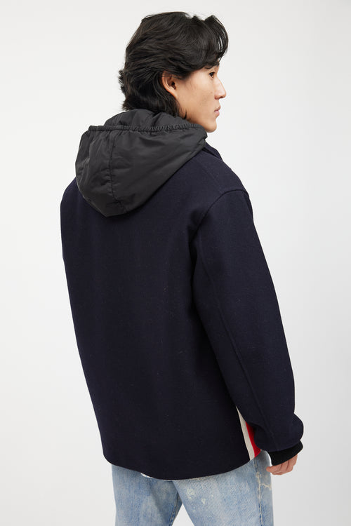 Gucci Navy 
Multicolour Striped Wool Hooded Coat