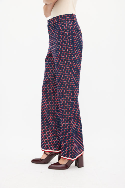 Gucci Navy 
Multicolour Woven Monogram Flared Trouser