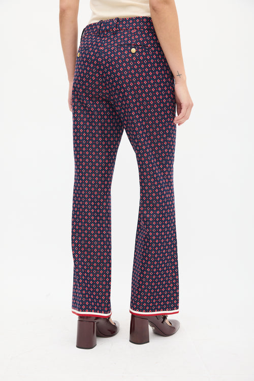 Gucci Navy 
Multicolour Woven Monogram Flared Trouser