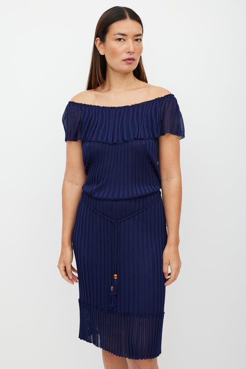 Gucci Navy Ribbed Perforated Dress