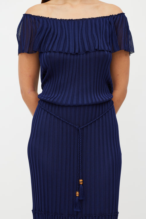 Gucci Navy Ribbed Perforated Dress