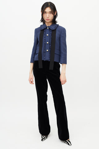 Gucci Navy Ruffled Tie Blazer