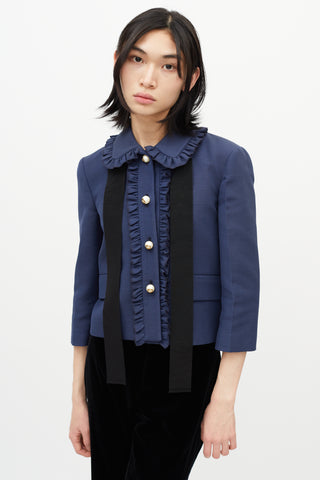 Gucci Navy Ruffled Tie Blazer