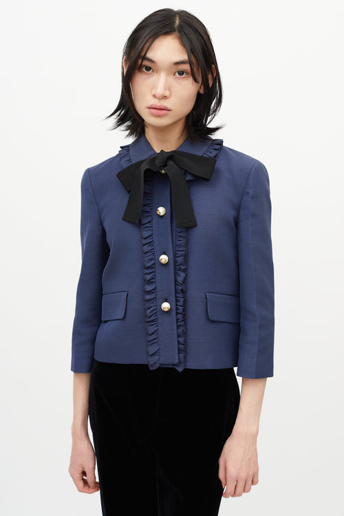 Gucci Navy Ruffled Tie Blazer