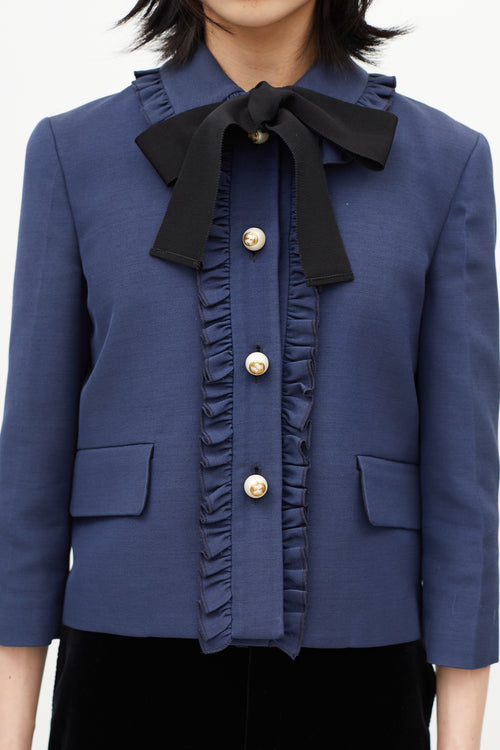 Gucci Navy Ruffled Tie Blazer