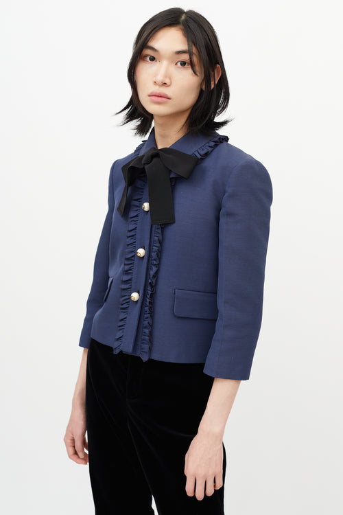 Gucci Navy Ruffled Tie Blazer