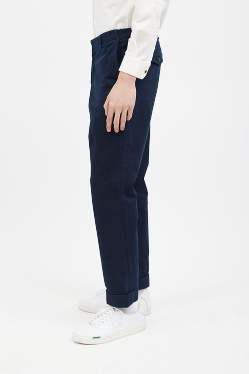 Gucci Navy Straight Leg Riding Trouser