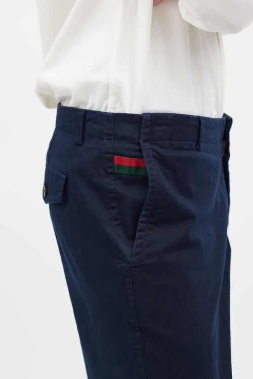 Gucci Navy Straight Leg Riding Trouser