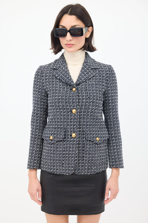 Gucci Navy 
White Wool G Jacquard Jacket