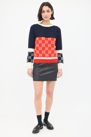 Gucci Navy 
Multi Wool GG Colourblock Sweater