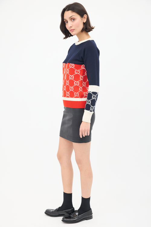 Gucci Navy 
Multi Wool GG Colourblock Sweater