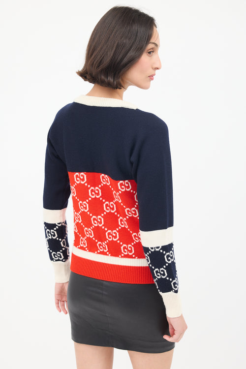 Gucci Navy 
Multi Wool GG Colourblock Sweater