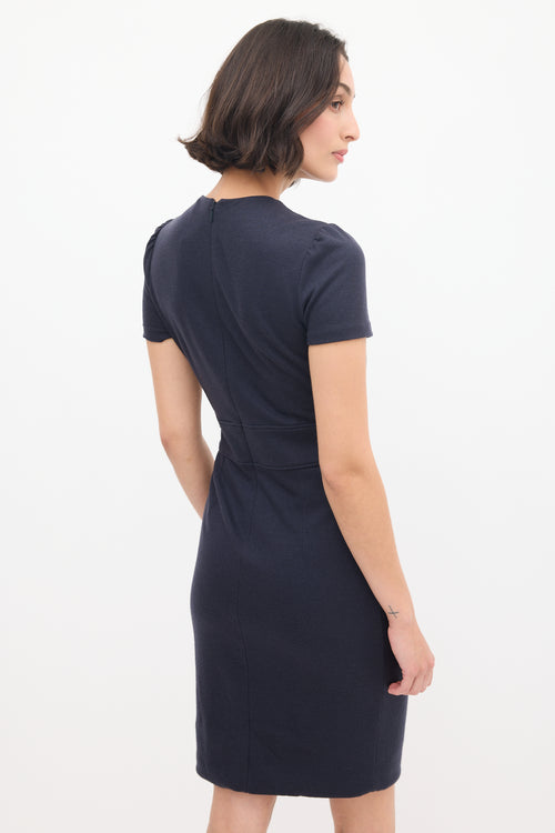 Gucci Navy Wool Belted Dress