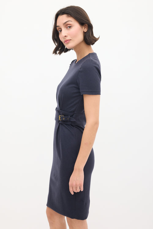 Gucci Navy Wool Belted Dress