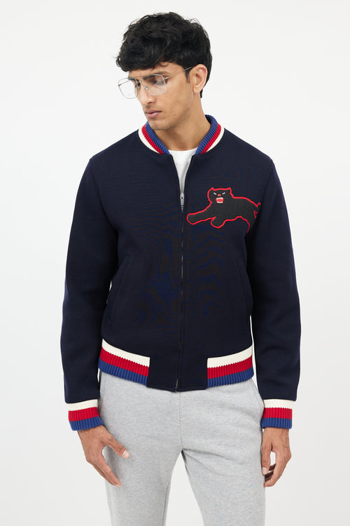 Gucci Navy Wool Patch Bomber Jacket