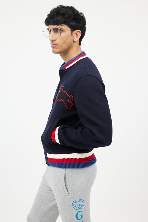 Gucci Navy Wool Patch Bomber Jacket