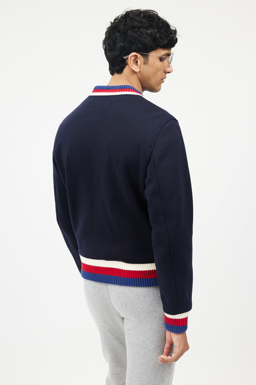 Gucci Navy Wool Patch Bomber Jacket