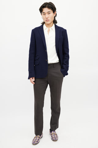 Gucci Navy Woven Wool Blazer