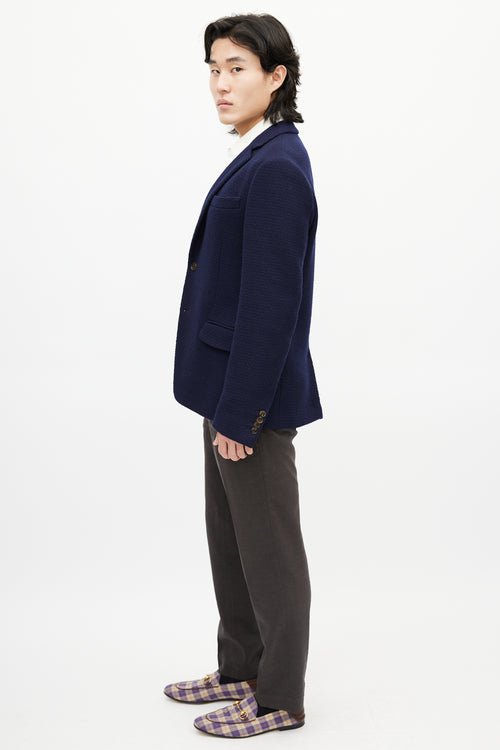 Gucci Navy Woven Wool Blazer