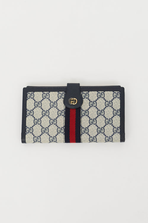 Gucci Navy 
Cream Monogram Long Wallet