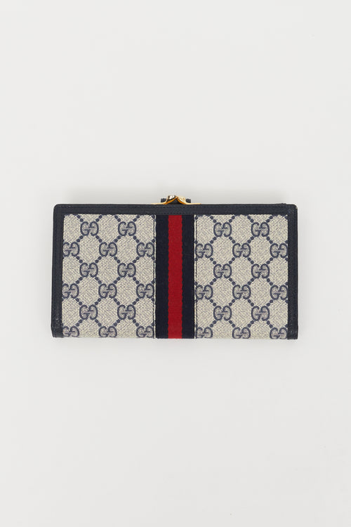 Gucci Navy 
Cream Monogram Long Wallet