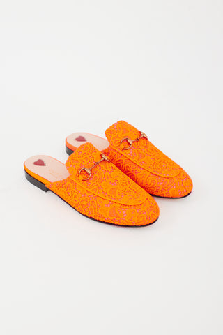 Gucci Neon Orange Lace Princetown Loafer