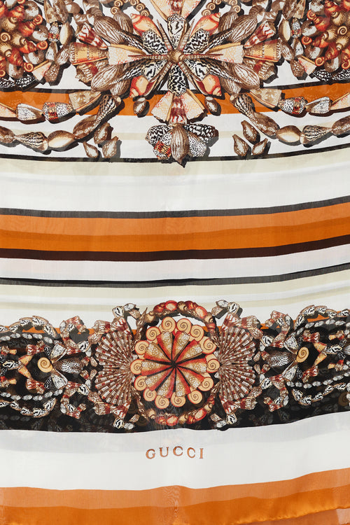 Gucci White 
Orange Silk Seashell Scarf