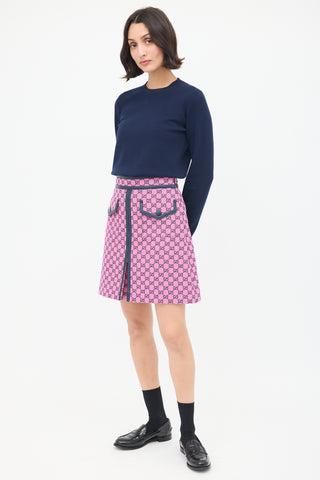 Gucci Pink 
Black Cotton GG Box Pleated Skirt