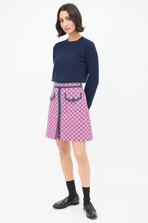 Gucci Pink 
Black Cotton GG Box Pleated Skirt