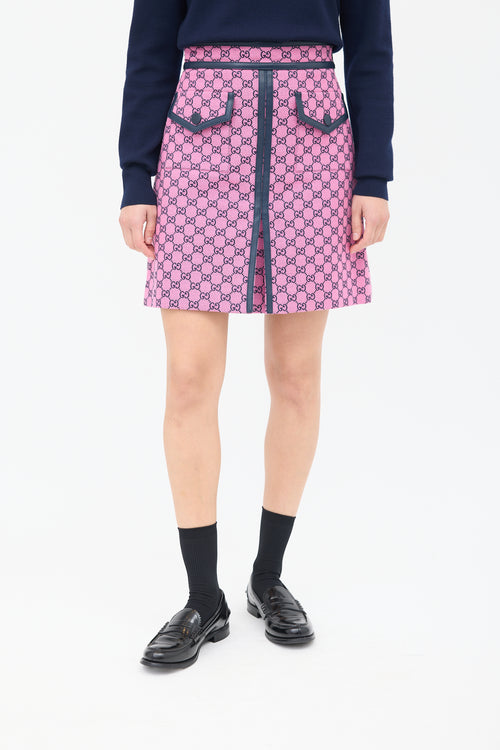 Gucci Pink 
Black Cotton GG Box Pleated Skirt