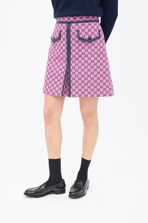 Gucci Pink 
Black Cotton GG Box Pleated Skirt