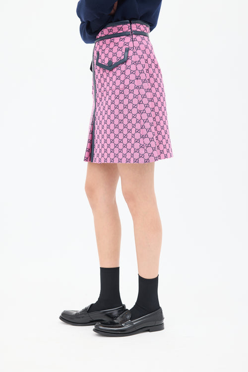 Gucci Pink 
Black Cotton GG Box Pleated Skirt