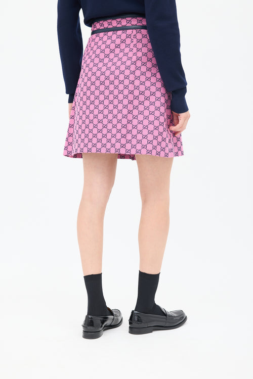 Gucci Pink 
Black Cotton GG Box Pleated Skirt